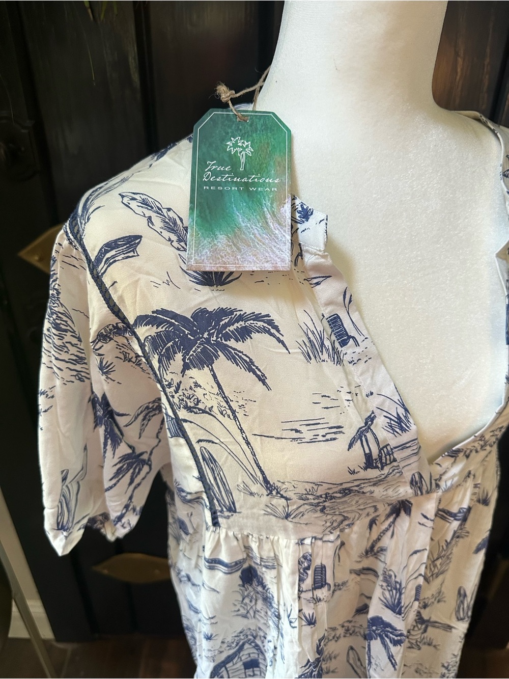 True Destination resort wear dress sundress beach coverup sz. M blue white NWT - Picture 2 of 6